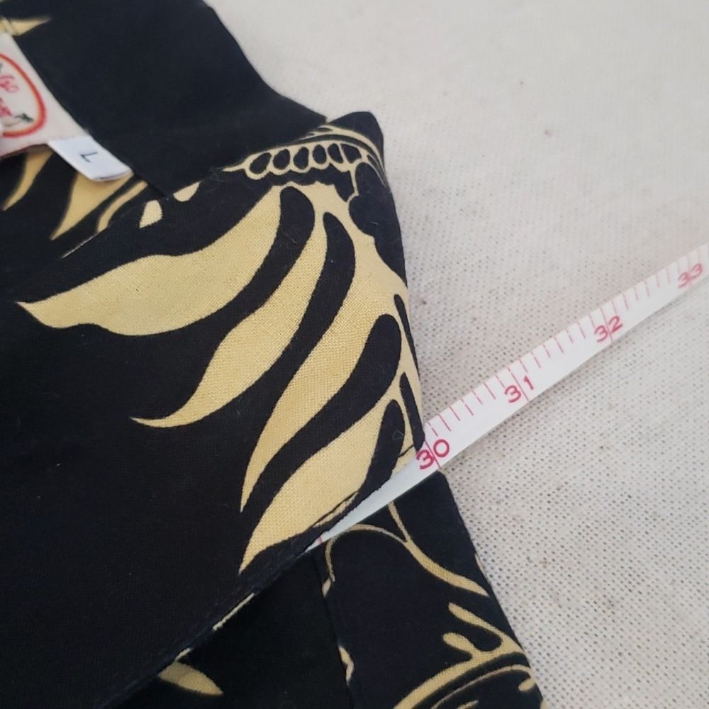 Go Barefoot Aloha Shirt Men's L Hawaiian Gold Black 100% Cotton Made In USA - Picture 6 of 6